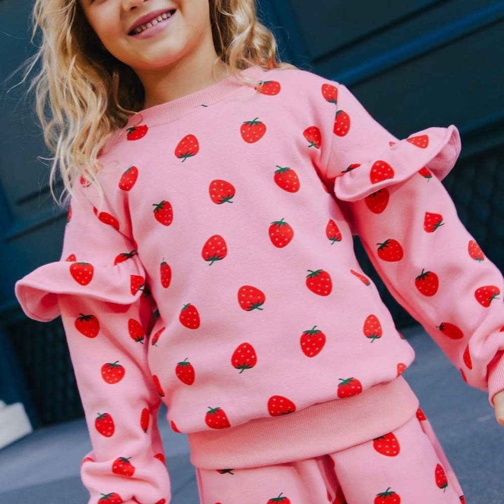 Lola and the boys STRAWBERRY RUFFLE SWEATSHIRT
